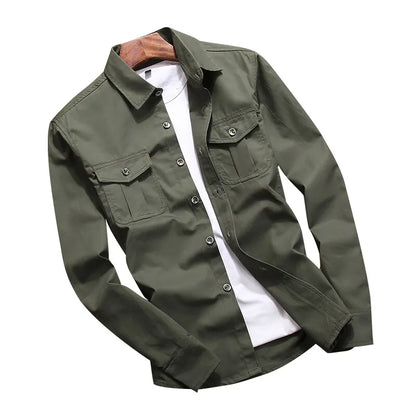 Solid Color Cargo Dress Shirt – Men’s Plus Size