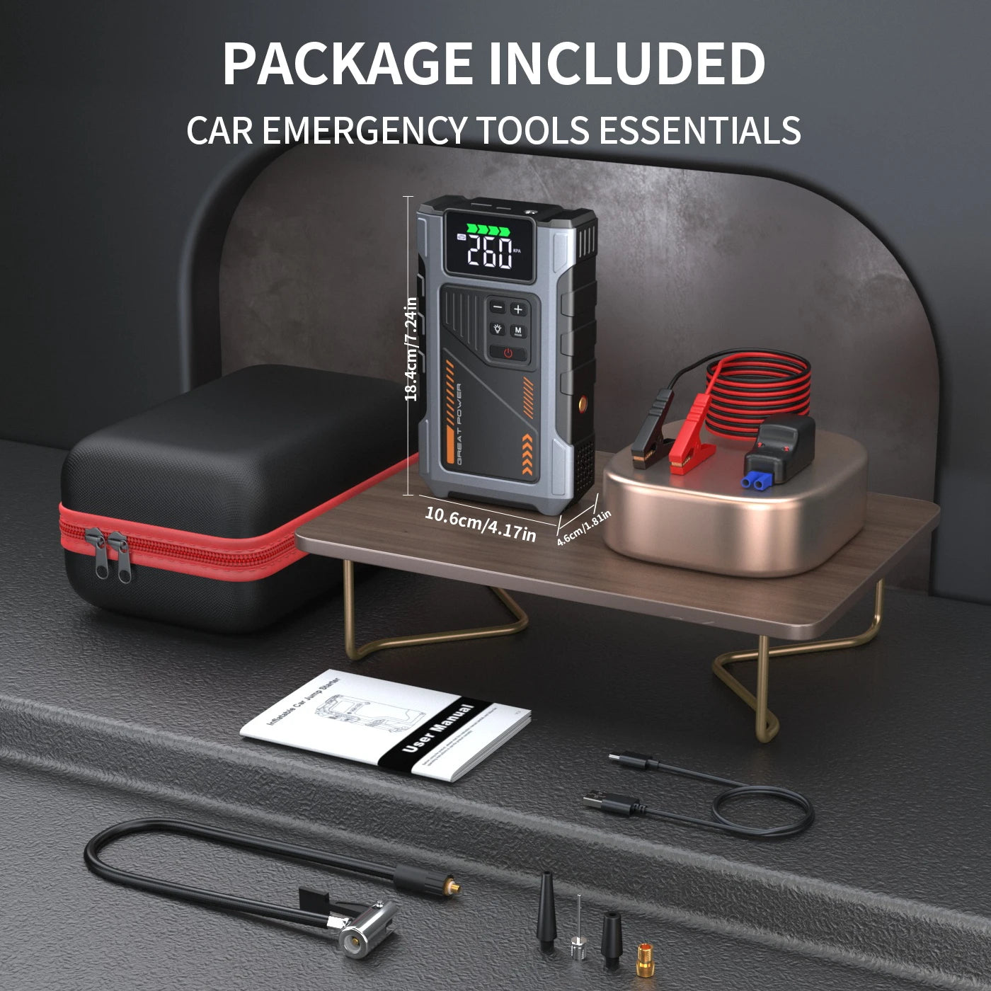 3000A Portable Car Jump Starter with 150PSI Air Compressor for 7.5L Gas & 6L Diesel Engines