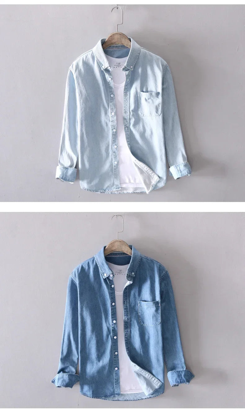 Light Blue & Black Denim Shirt – Men’s Fashion