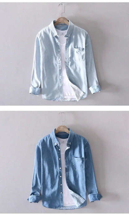 Light Blue & Black Denim Shirt – Men’s Fashion