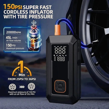 4000A Portable Car Jump Starter with 150PSI Tire Inflator & Built-In Air Compressor