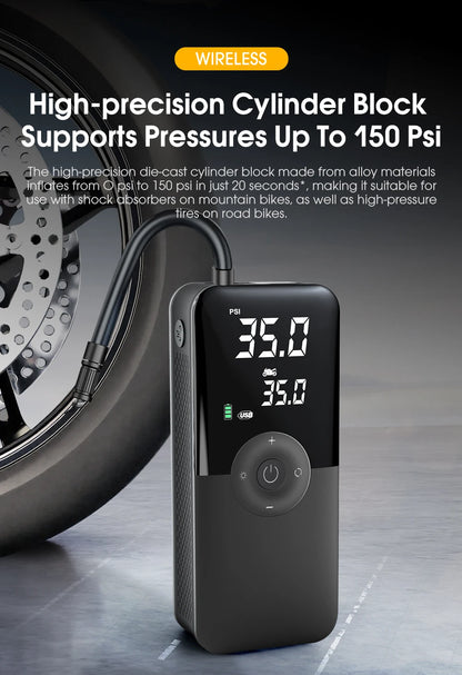 Rechargeable Portable 150 PSI Cordless Tire Inflator – Digital Air Compressor for Car & Bike