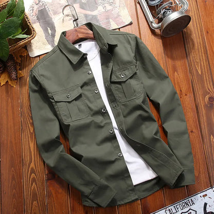 Solid Color Cargo Dress Shirt – Men’s Plus Size