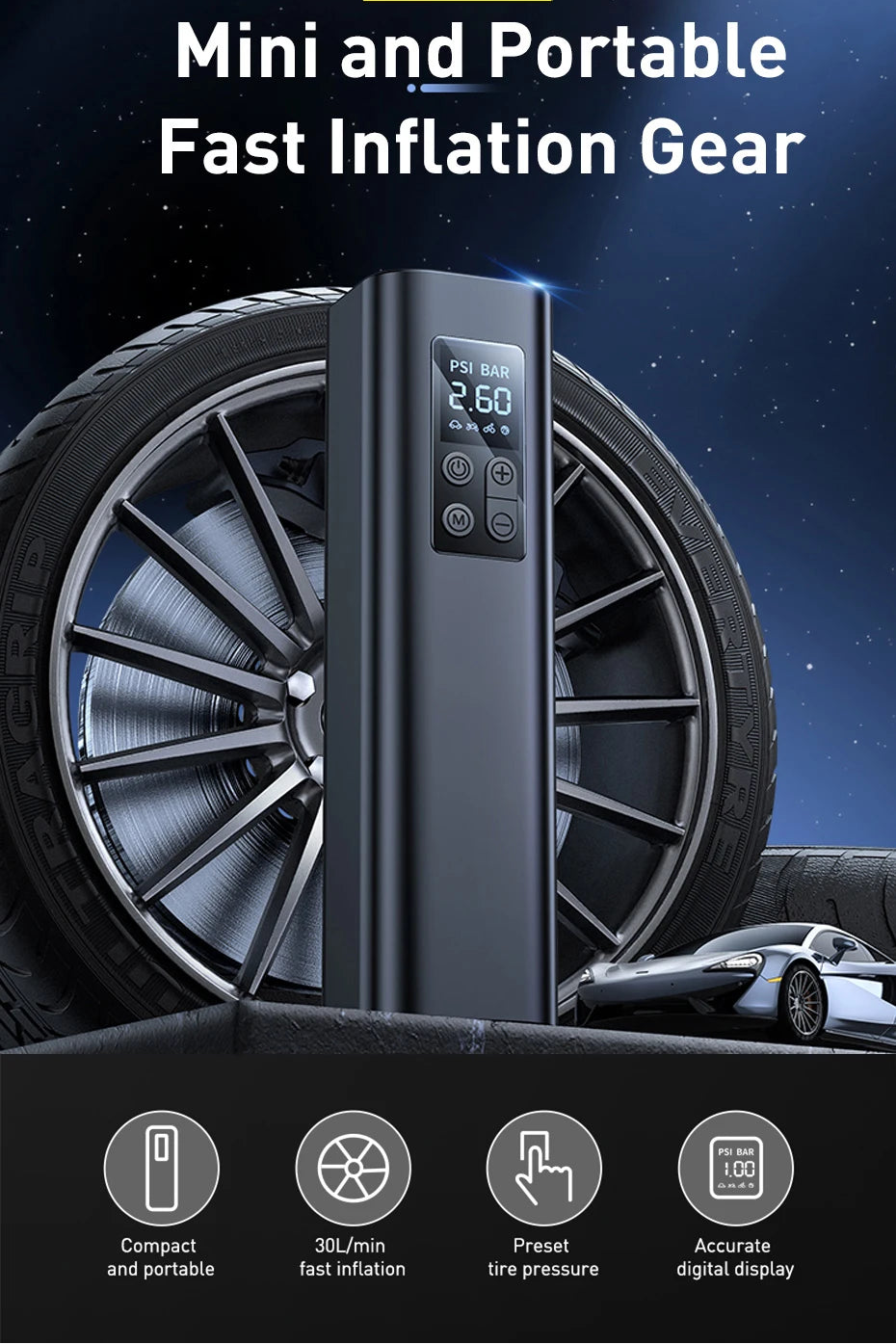 Smart Portable 150 PSI Digital Tire Inflator – 12V Car Air Compressor