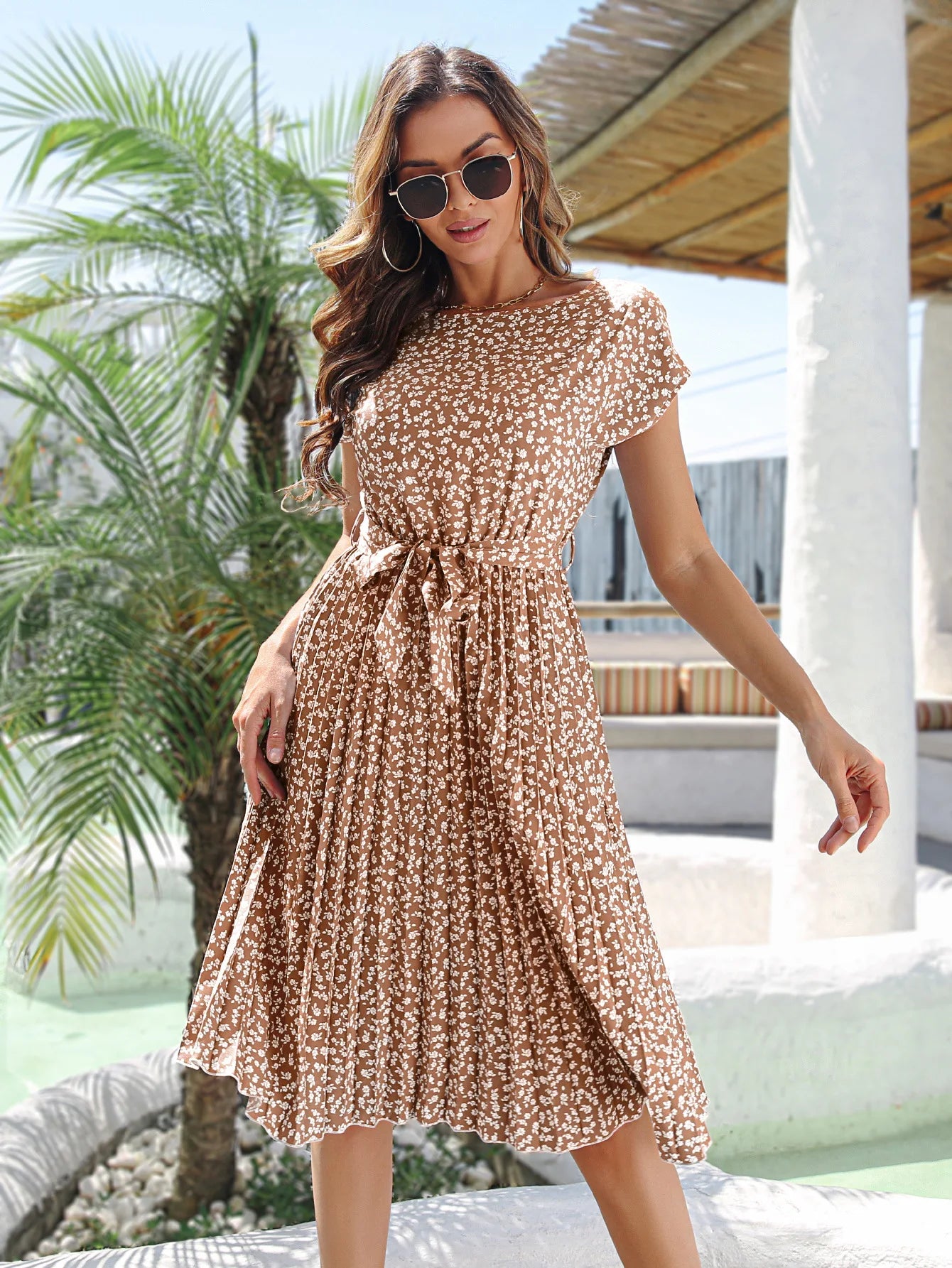 Floral Pleated A-Line Maxi Dress