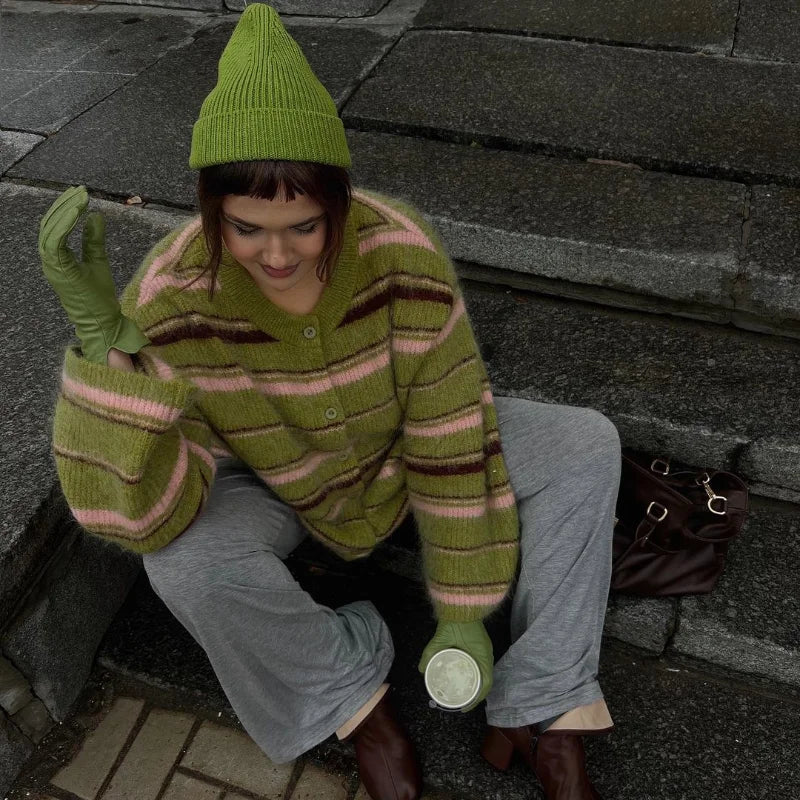 Elegant Striped V-Neck Cardigan