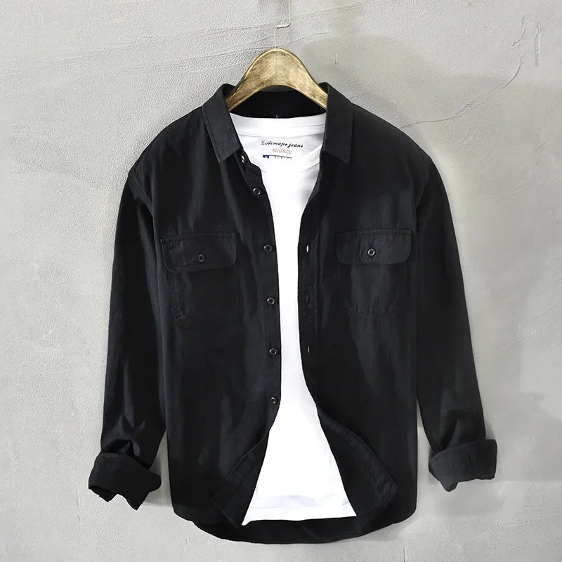 Men’s Streetwear Cotton Shirt – Button-Up & Pocketed