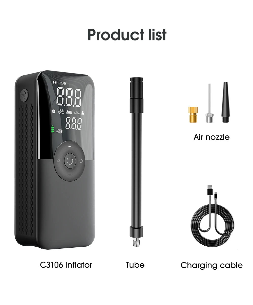 Rechargeable Portable 150 PSI Cordless Tire Inflator – Digital Air Compressor for Car & Bike