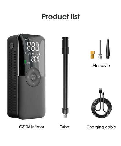 Rechargeable Portable 150 PSI Cordless Tire Inflator – Digital Air Compressor for Car & Bike