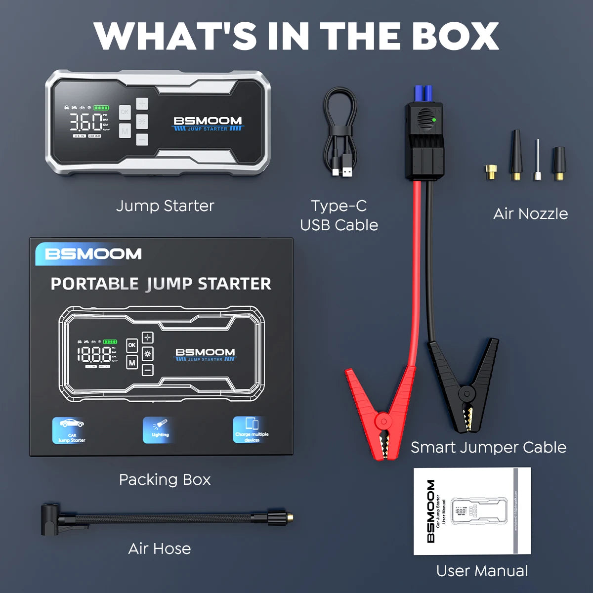 7000A Portable Car Jump Starter with Air Compressor – 150PSI, 26800mAh Power Bank