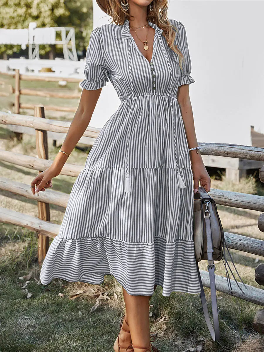 Buttoned Stripe Midi Dress