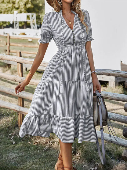 Buttoned Stripe Midi Dress