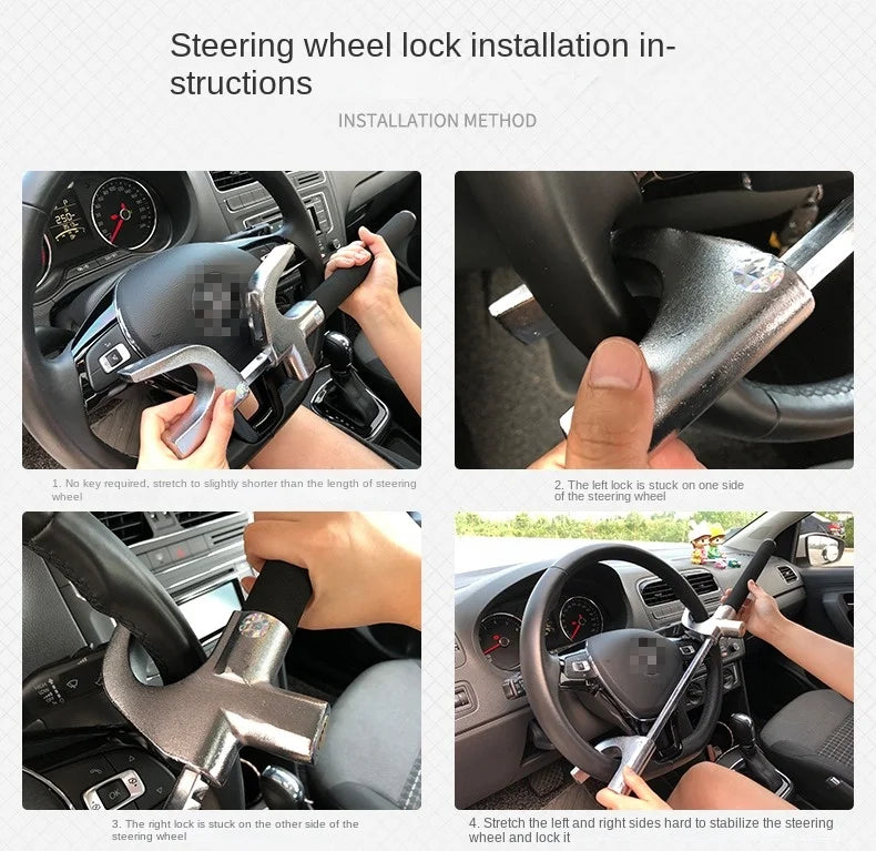 Adjustable Double Hook Steering Wheel Lock – Universal Anti-Theft Car Device