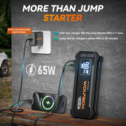4000A 12V Portable Car Jump Starter with Battery Booster for Gas & Diesel Engines