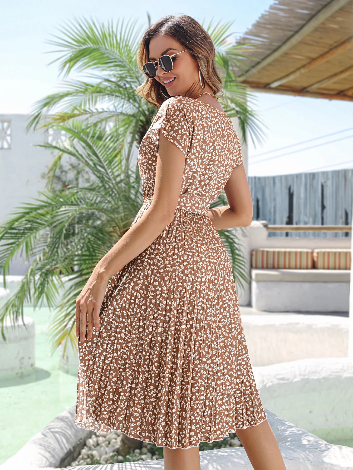Floral Pleated A-Line Maxi Dress