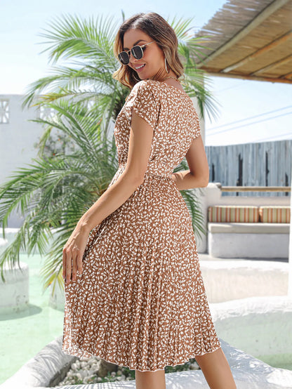 Floral Pleated A-Line Maxi Dress