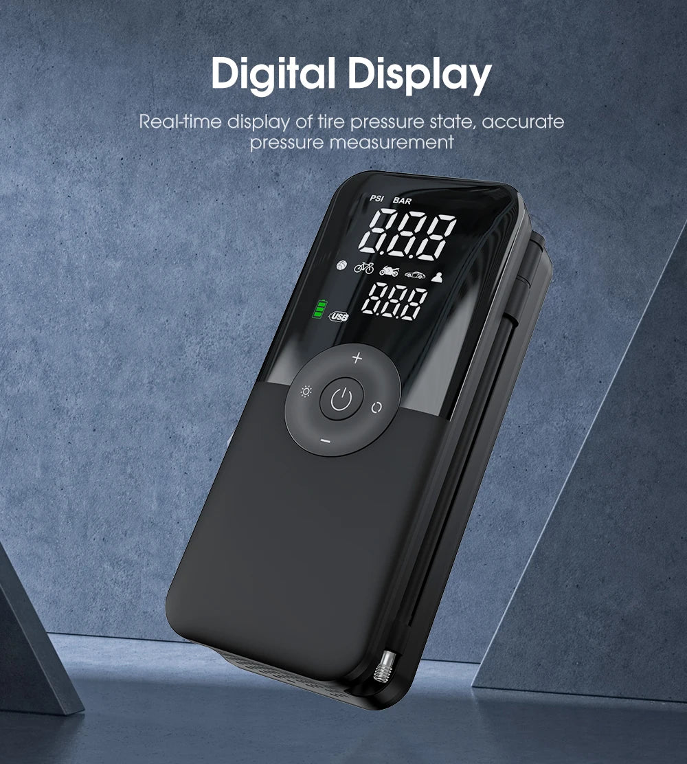 Rechargeable Portable 150 PSI Cordless Tire Inflator – Digital Air Compressor for Car & Bike