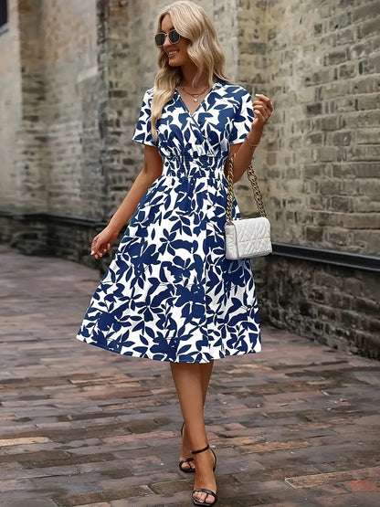 VerdeCharm Floral V-Neck Dress