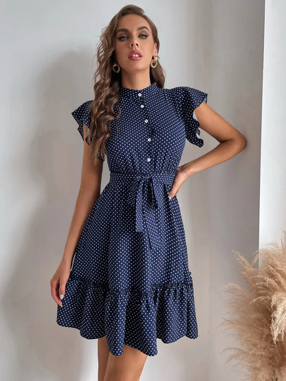 Polka Flutter Ruffle Midi Dress