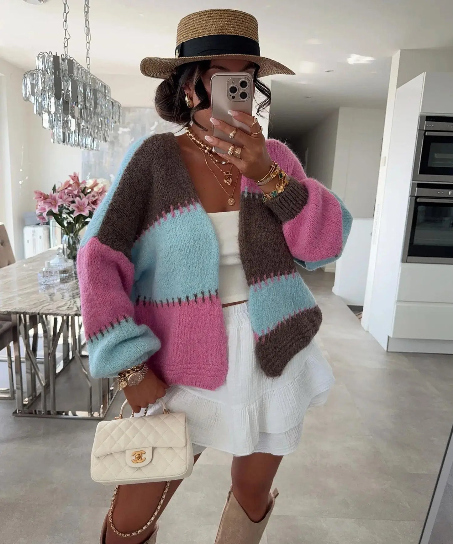 Elegant Striped V-Neck Cardigan