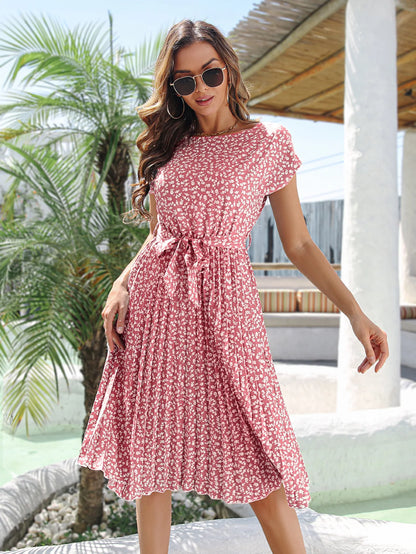 Floral Pleated A-Line Maxi Dress