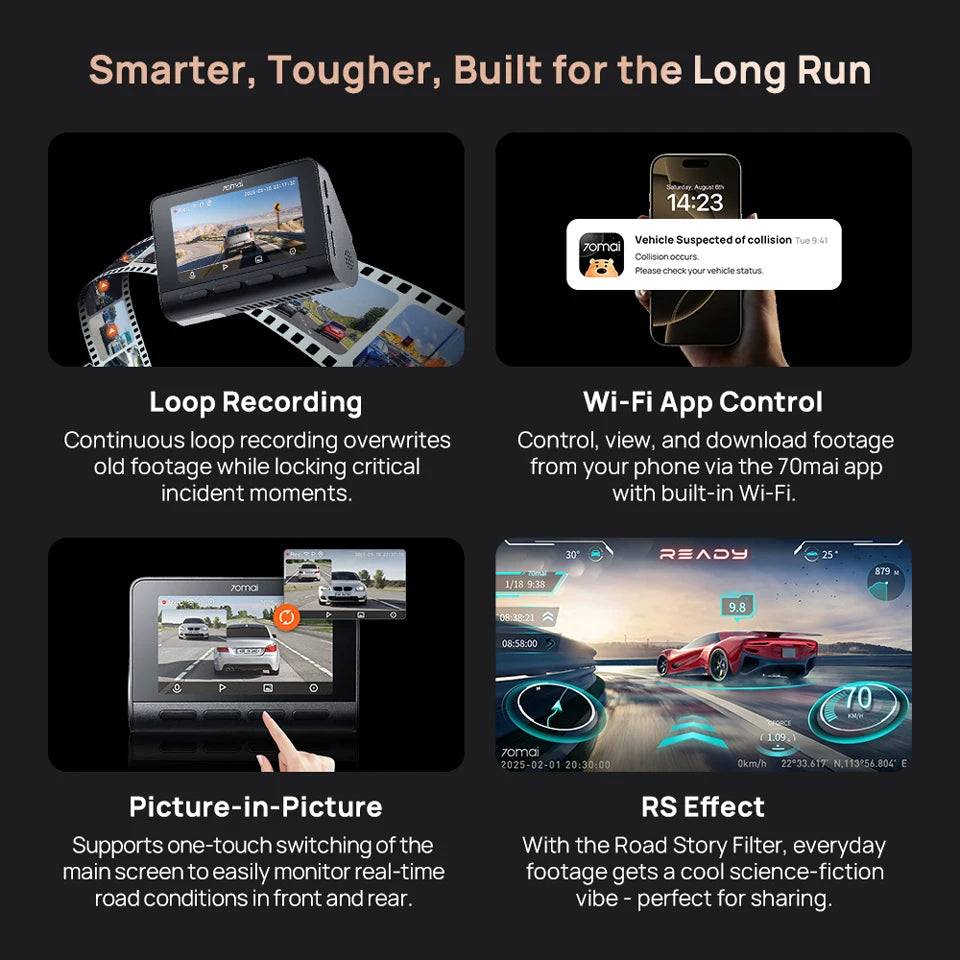 全新70mai 4K行车记录仪A810S HDR超级电容 4G LTE Wi-Fi 6 语音控制 GPS ADAS 70迈A810S是70迈A810的升级版