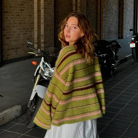 Elegant Striped V-Neck Cardigan