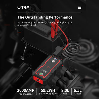 1000A–2000A Portable 12V Car Jump Starter with Battery Booster & Emergency Power Bank