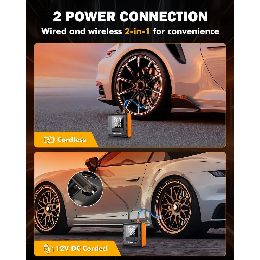 2-in-1 Cordless Digital Tire Inflator – 150 PSI Portable Air Compressor with 5200mAh Battery