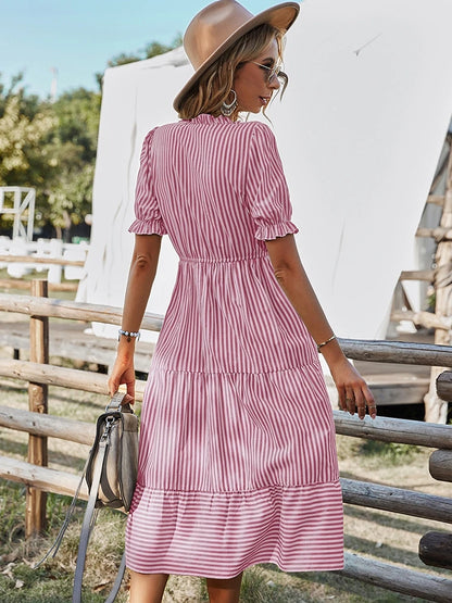 Buttoned Stripe Midi Dress