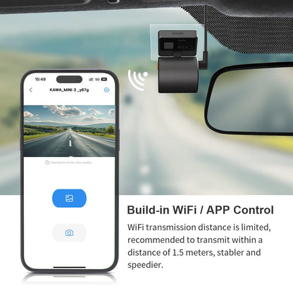2K车载行车记录仪 硬盘录像机 KAWA行车记录仪MINI 3 视频录像机 紧急语音控制 夜视 WiFi APP监控 停车监控 行车记录仪