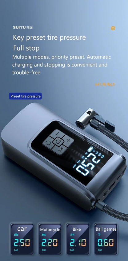 Wireless Digital Tire Inflator – Portable Air Compressor for Car & Bike