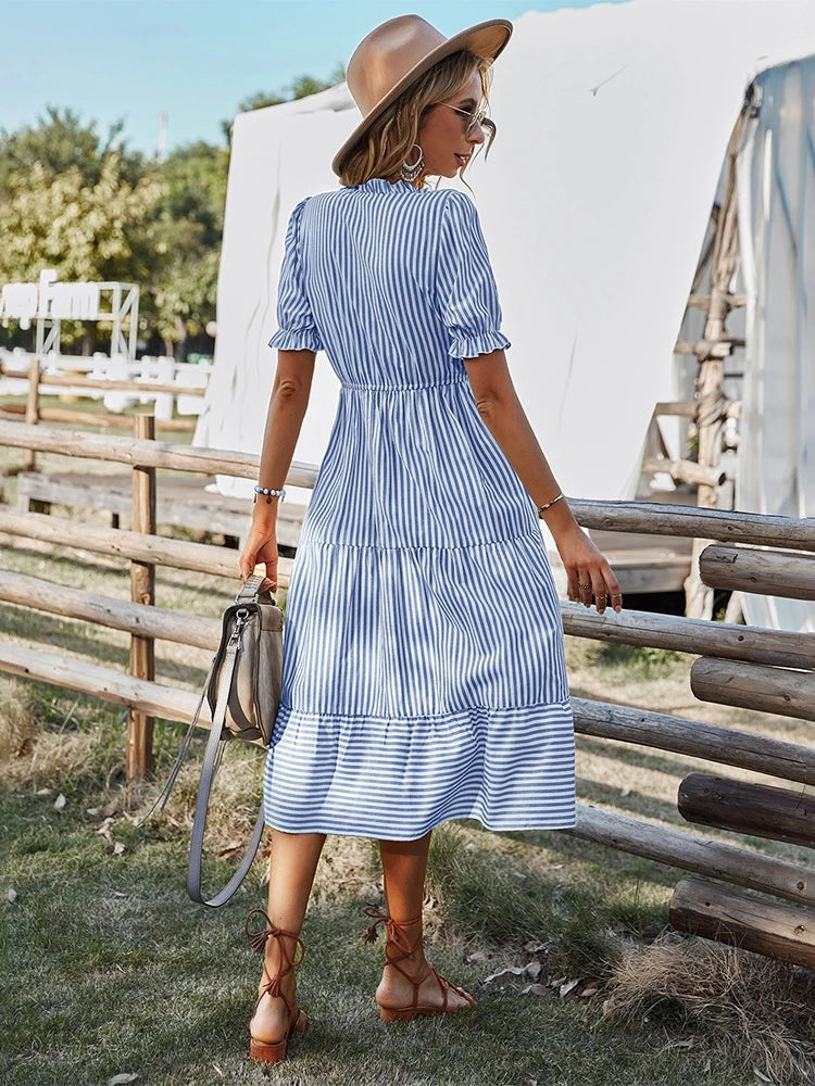 Buttoned Stripe Midi Dress
