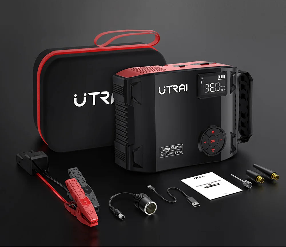 2000A 4-in-1 Portable Car Jump Starter with 150PSI Air Compressor, 16000mAh Battery Pack & Power Bank