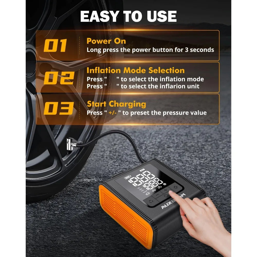 2-in-1 Cordless Digital Tire Inflator – 150 PSI Portable Air Compressor with 5200mAh Battery