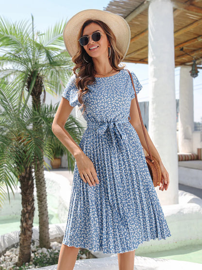 Floral Pleated A-Line Maxi Dress
