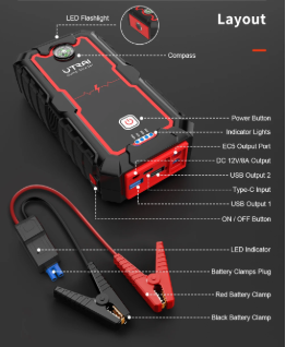 Arrancador de coche portátil de 12V 2000A con refuerzo de batería de emergencia y cargador de banco de energía