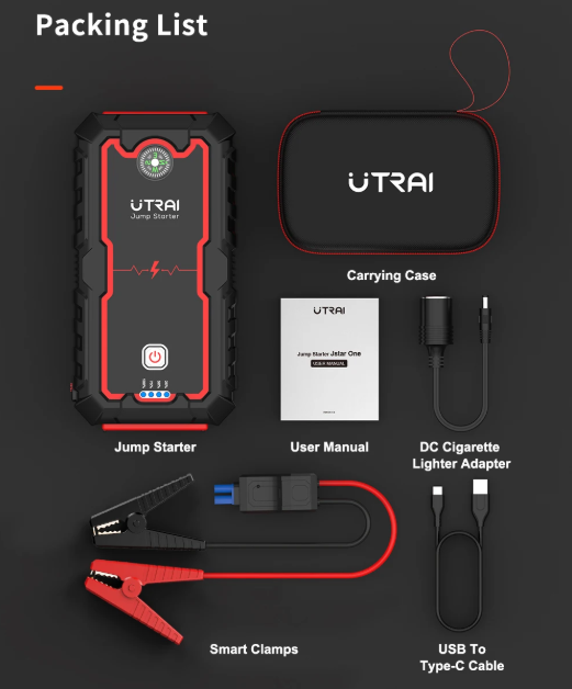1000A–2000A Portable 12V Car Jump Starter with Battery Booster & Emergency Power Bank