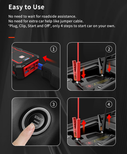 1000A–2000A Portable 12V Car Jump Starter with Battery Booster & Emergency Power Bank