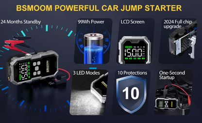 7000A Portable Car Jump Starter with Air Compressor – 150PSI, 26800mAh Power Bank