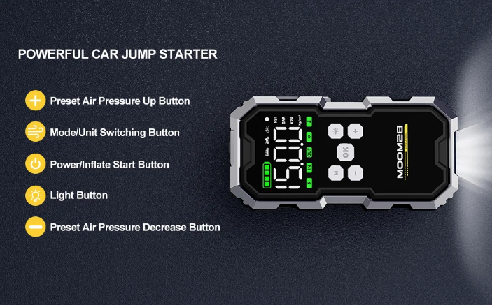 7000A Portable Car Jump Starter with Air Compressor – 150PSI, 26800mAh Power Bank