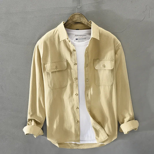 Men’s Streetwear Cotton Shirt – Button-Up & Pocketed