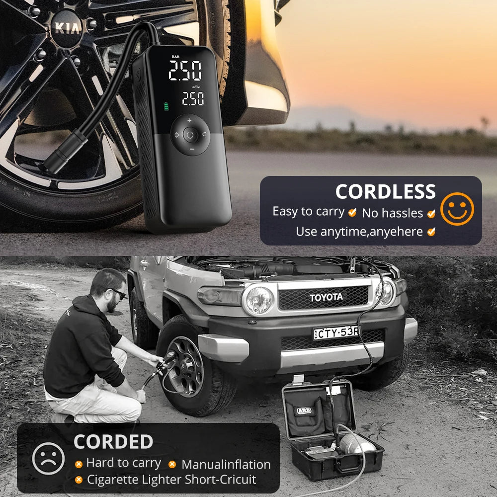 Rechargeable Portable 150 PSI Cordless Tire Inflator – Digital Air Compressor for Car & Bike