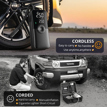 Rechargeable Portable 150 PSI Cordless Tire Inflator – Digital Air Compressor for Car & Bike