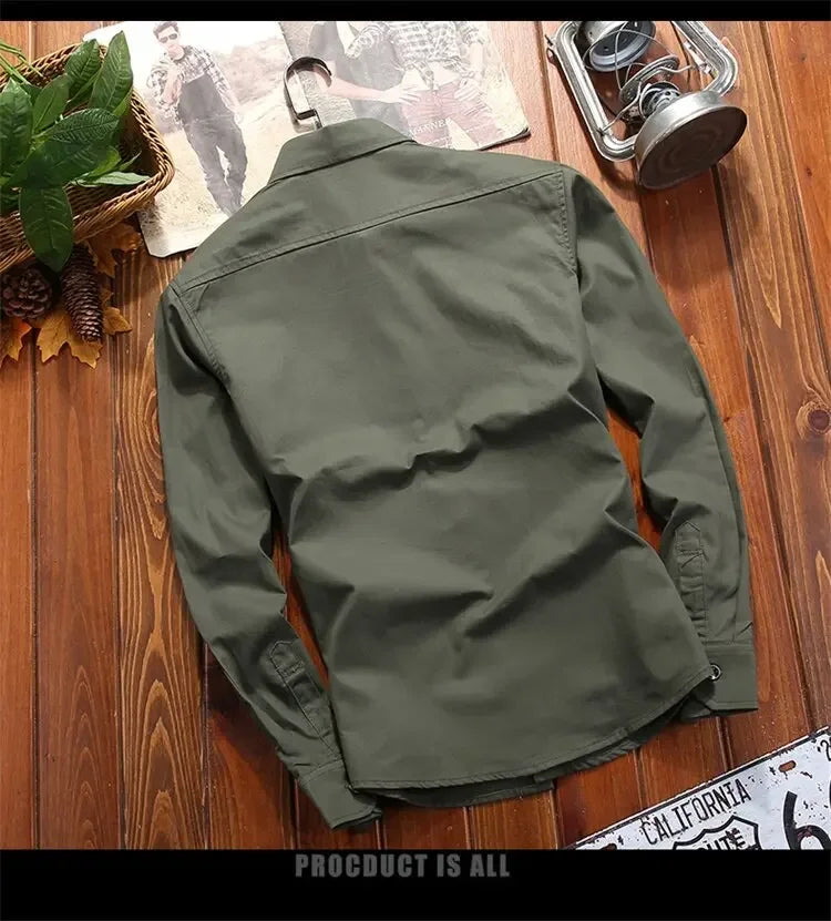 Solid Color Cargo Dress Shirt – Men’s Plus Size