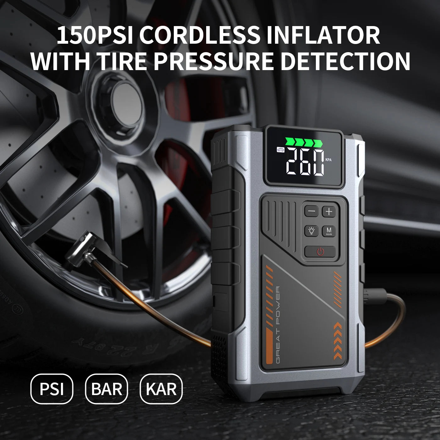 3000A Portable Car Jump Starter with 150PSI Air Compressor for 7.5L Gas & 6L Diesel Engines