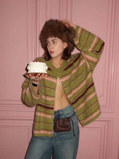 Elegant Striped V-Neck Cardigan