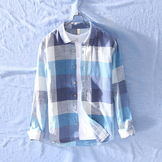 Lightweight Plaid Linen Shirt – Men’s Long Sleeve
