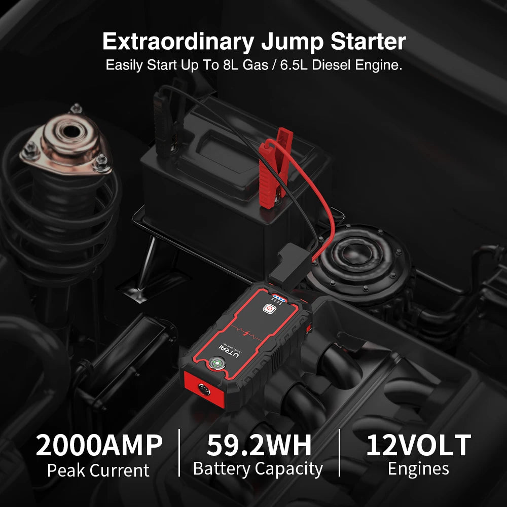 Arrancador de coche portátil de 12V 2000A con refuerzo de batería de emergencia y cargador de banco de energía