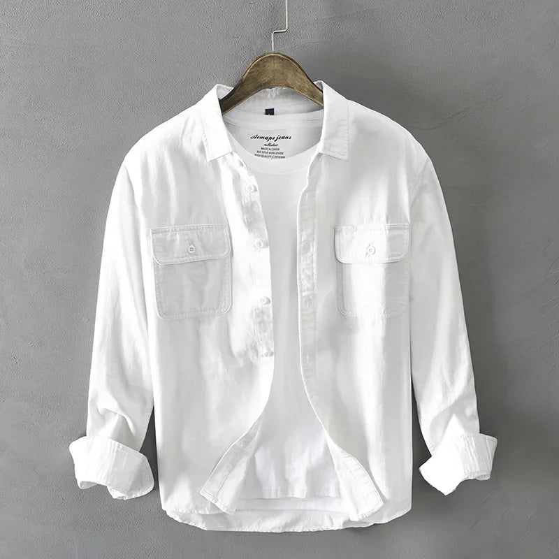 Men’s Streetwear Cotton Shirt – Button-Up & Pocketed
